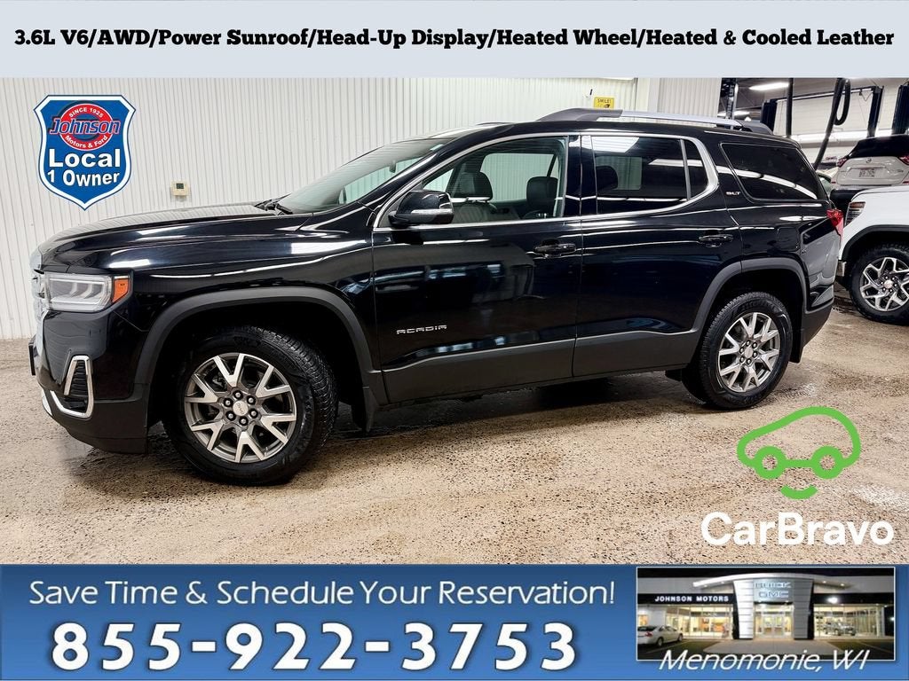 2021 GMC Acadia SLT in Ebony Twilight Metallic — front three-quarter view