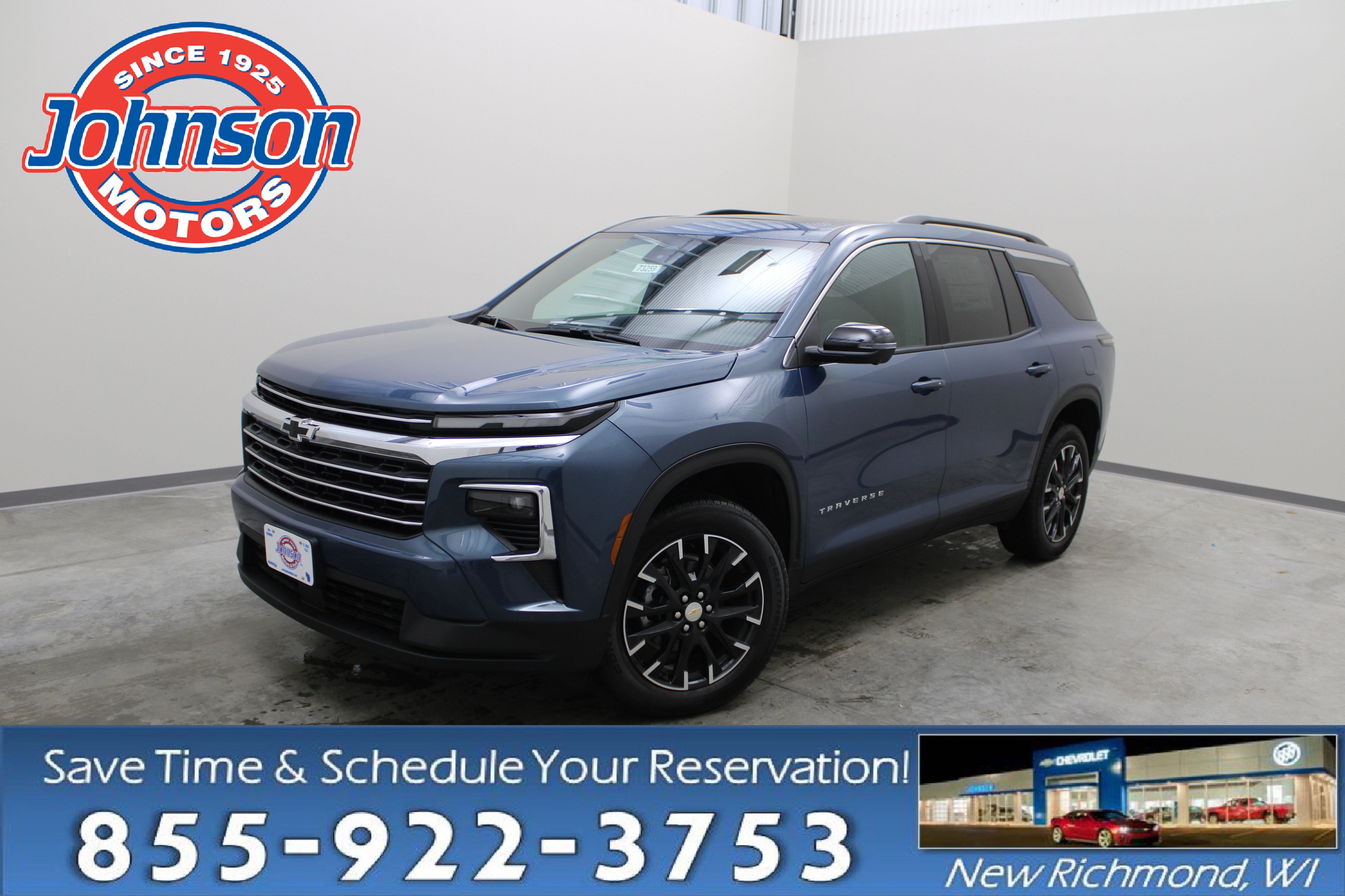 2026 Chevrolet Traverse LT in Lakeshore Blue Metallic — front three-quarter view
