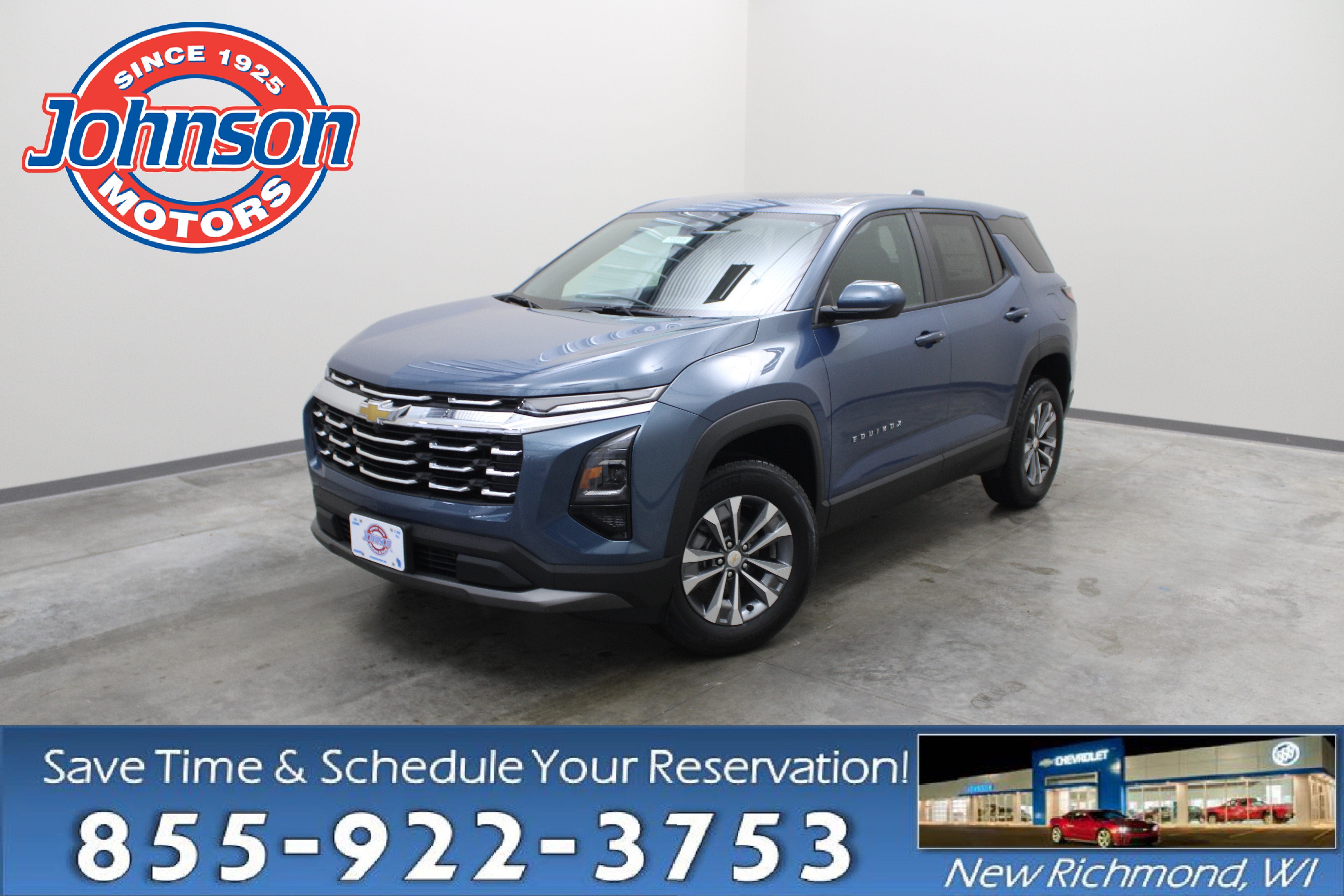 2027 Chevrolet Equinox AWD LT in Lakeshore Blue Metallic — front three-quarter view
