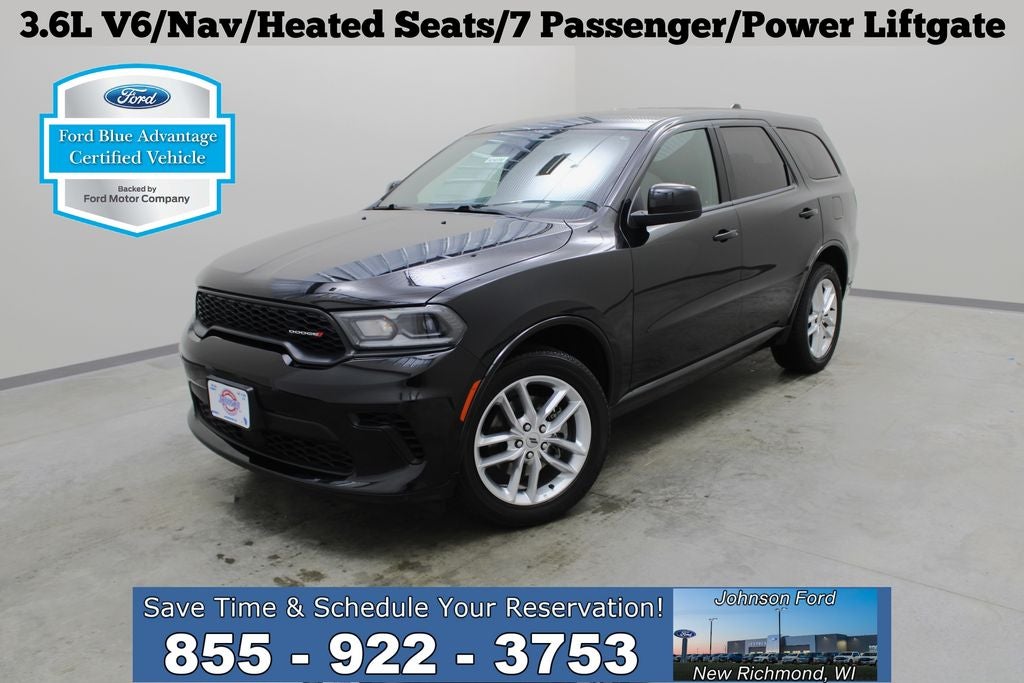 2023 Dodge Durango GT in Db Black Crystal Clearcoat — front three-quarter view
