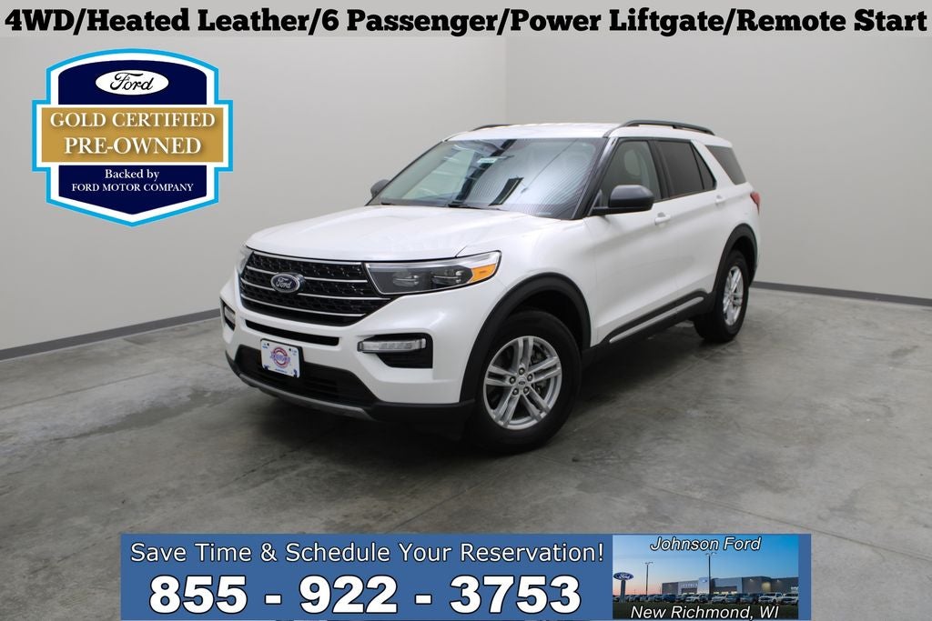 2023 Ford Explorer XLT in White Metallic — front three-quarter view