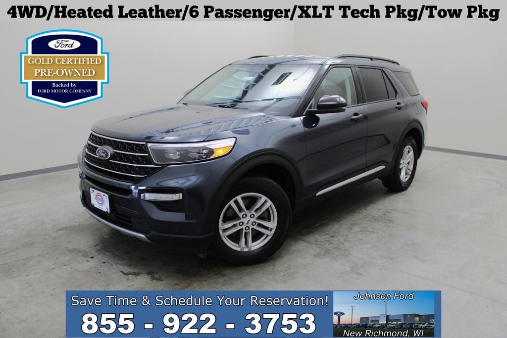 2023 Ford Explorer XLT in Stone Blue Metallic — front three-quarter view