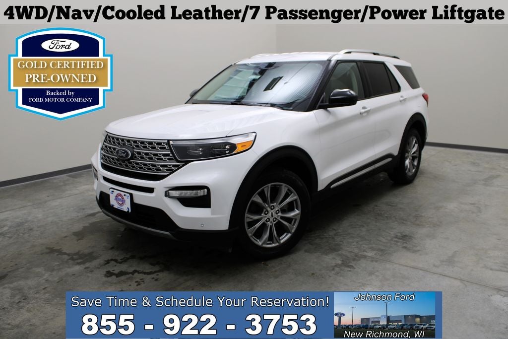 2023 Ford Explorer Limited in Oxford White — front three-quarter view