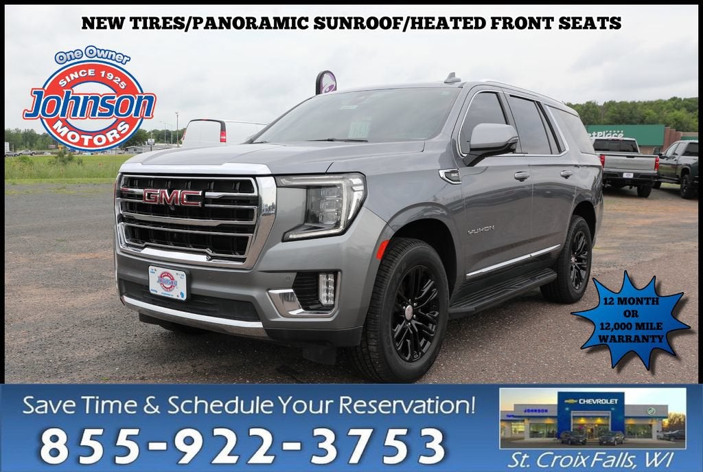 2022 GMC Yukon SLT in Satin Steel Metallic — front three-quarter view