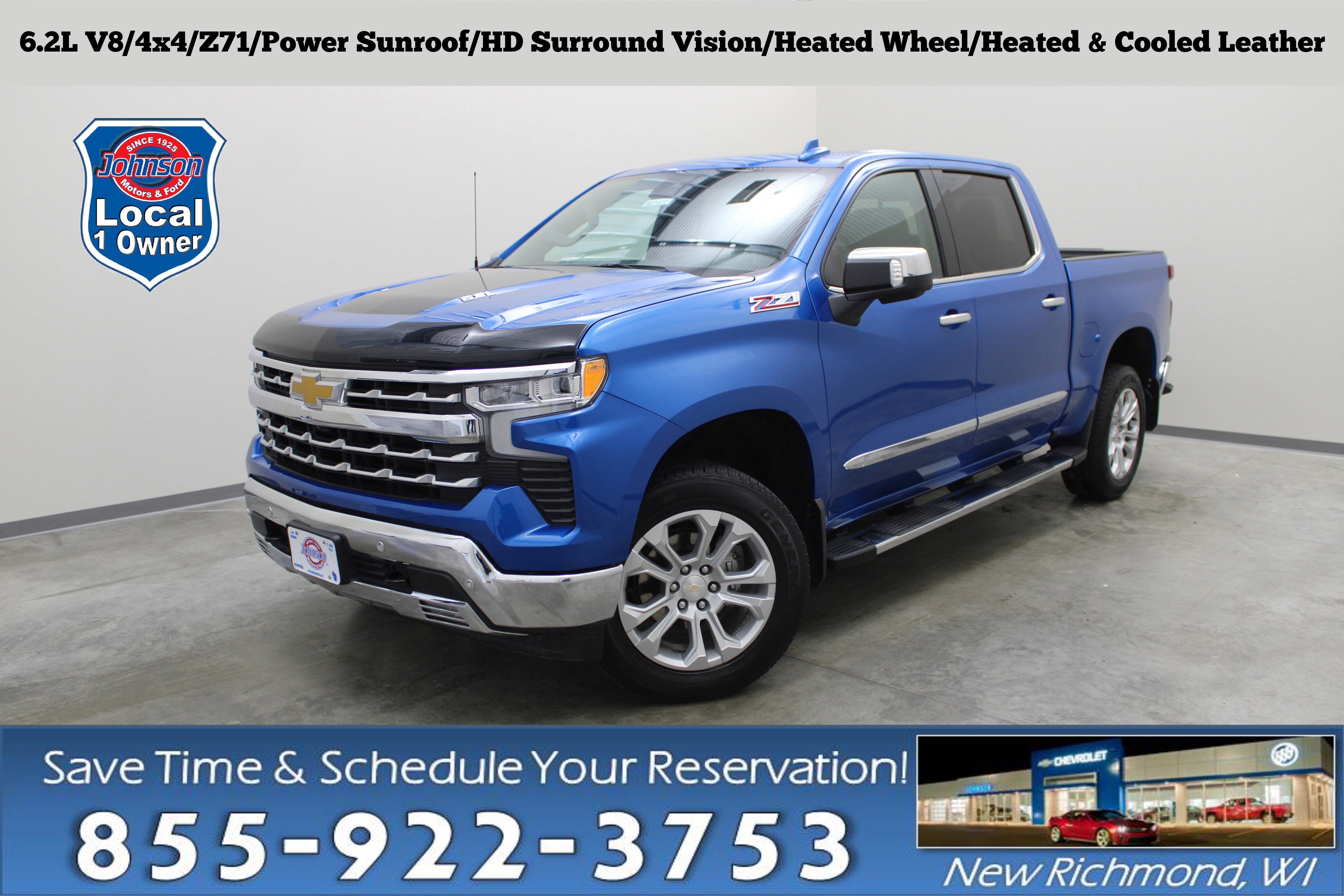 2022 Chevrolet Silverado 1500 LTZ in Glacier Blue Metallic — front three-quarter view
